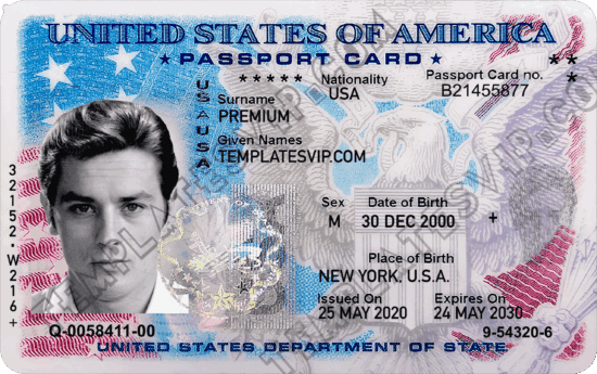 Passport Card Usa PSD Template Download