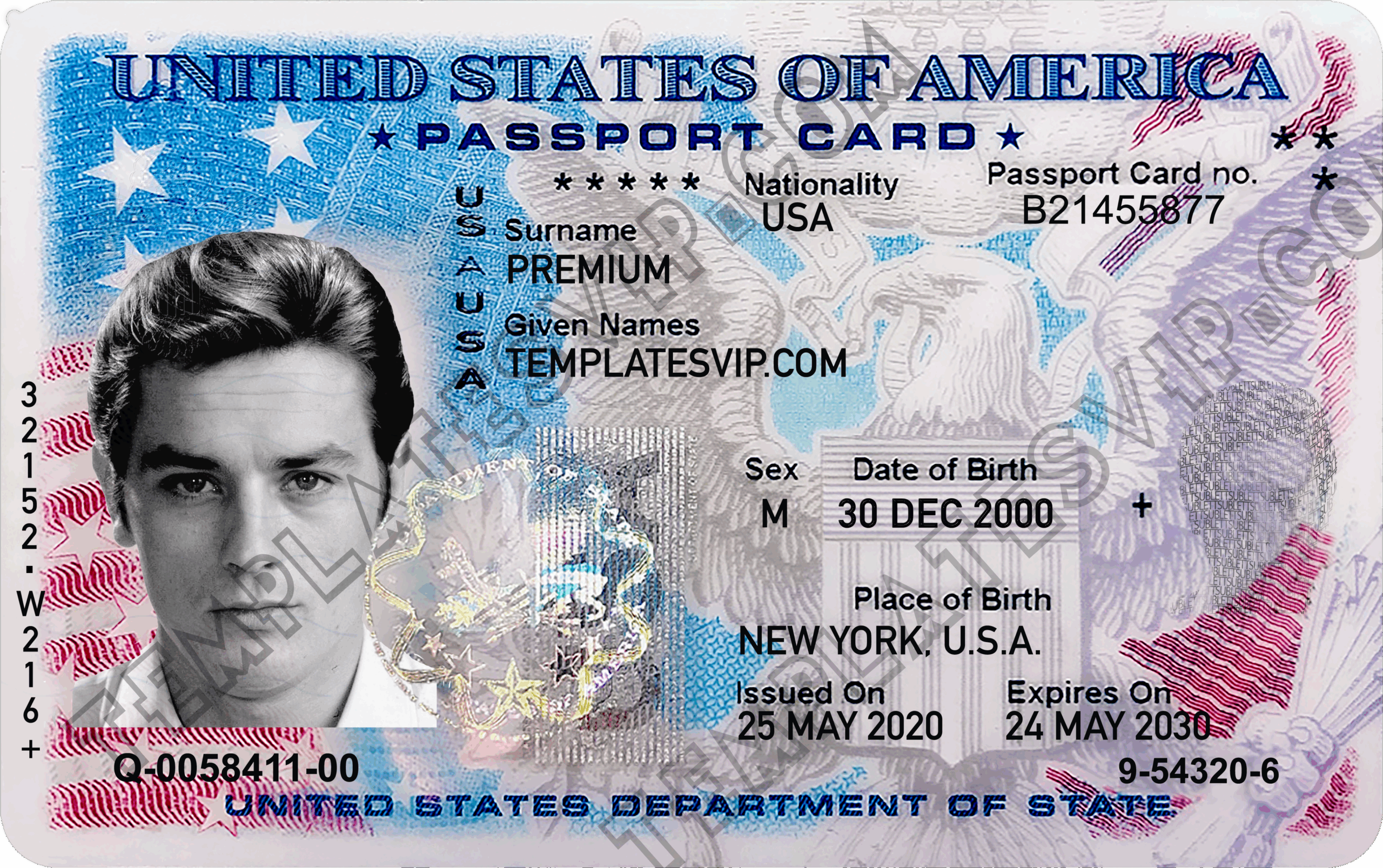 Passport Card Usa PSD Template Download