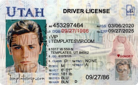 Utah (UT) – Drivers License PSD Template Download 2022