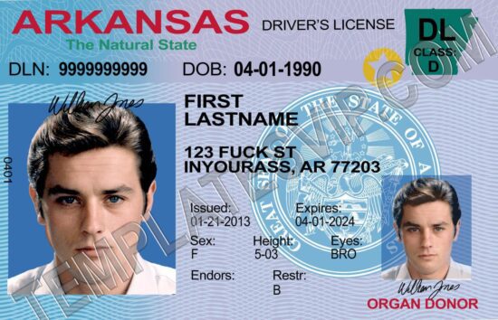 Arkansas (AR) – Drivers License PSD Template Download