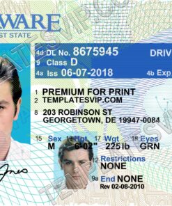 Delaware (DE) – Drivers License PSD Template Download