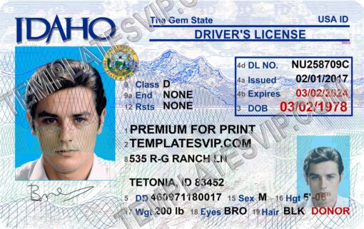 Idaho (ID) – Drivers License PSD Template Download