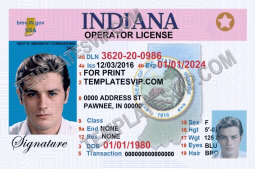 Indiana (IN) – Drivers License PSD Template Download