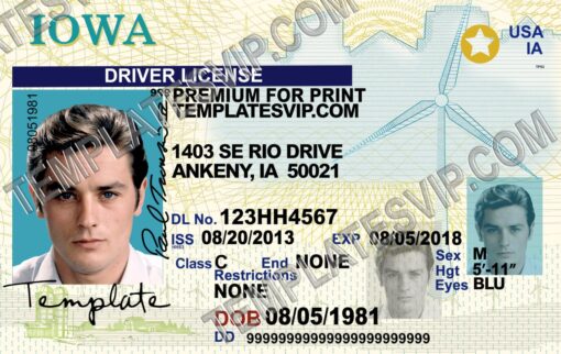 Iowa (IA) – Drivers License PSD Template Download