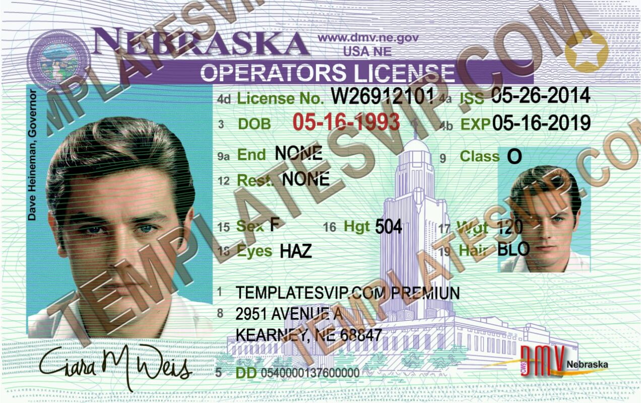 Nebraska (NE) Drivers License PSD Template Download Templates