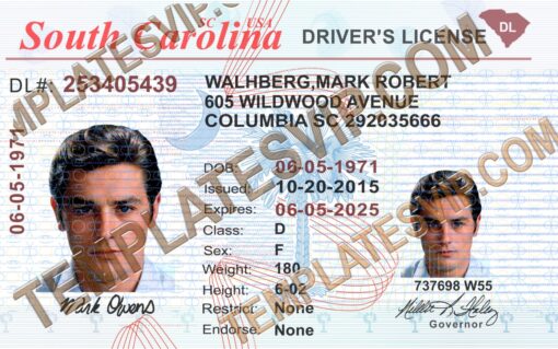 South Carolina (SC) – Drivers License PSD Template Download
