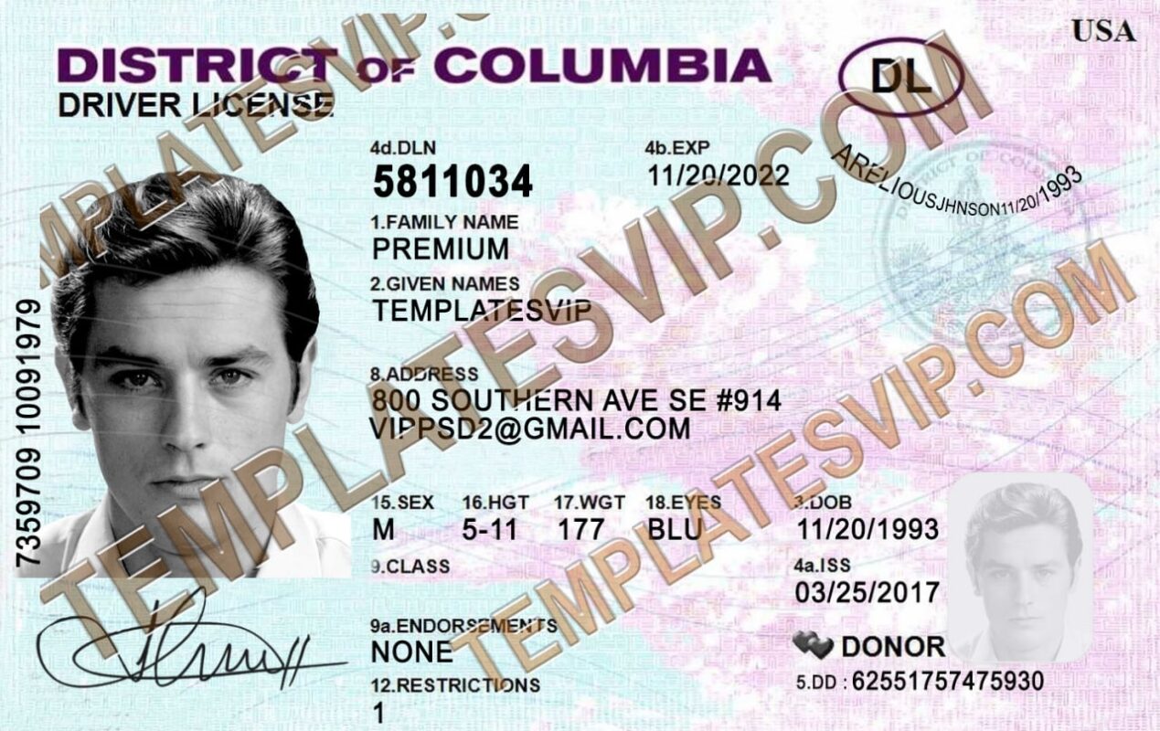 Washington DC (DC) Drivers License PSD Template Download 2022