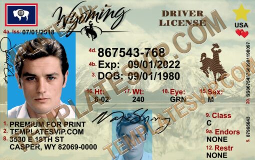 Wyoming (WY) – Drivers License PSD Template Download