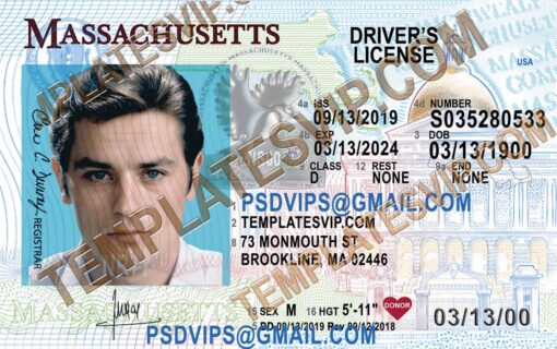 Massachusetts (MA) – Drivers License PSD Template Download 2022