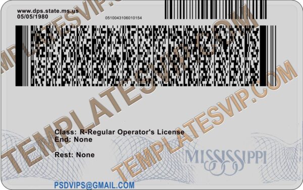 Mississippi MS Drivers License PSD Template Download 2022   Mississippi MS – Drivers License PSD Template 2022 BACK 600x377 