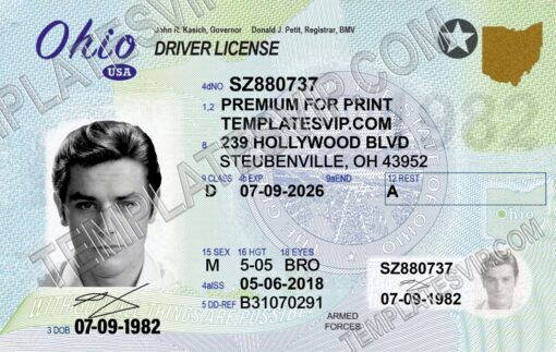 Ohio (OH) – Drivers License PSD Template Download 2022