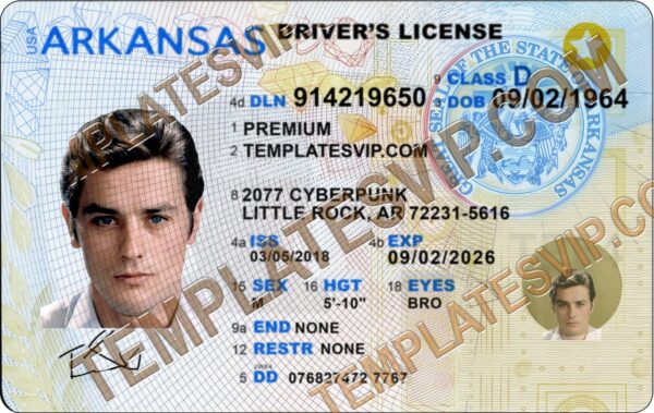 Arkansas (AR) – Drivers License PSD Template Download 2022 – Templates ...
