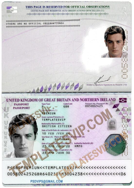 England  NEW Passport PSD Template Download 2022