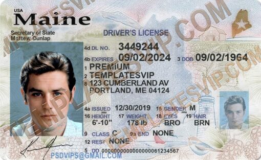 Maine (ME) – Drivers License PSD Template Download 2022