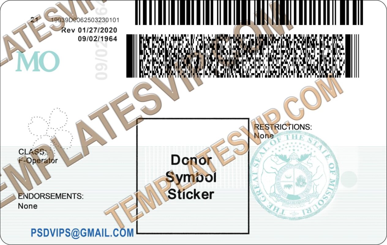 Missouri (MO) V2 Drivers License PSD Template 2022 V2 Templates
