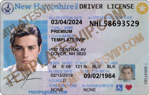 New Hampshire (NH) – Drivers License PSD Template Download 2022