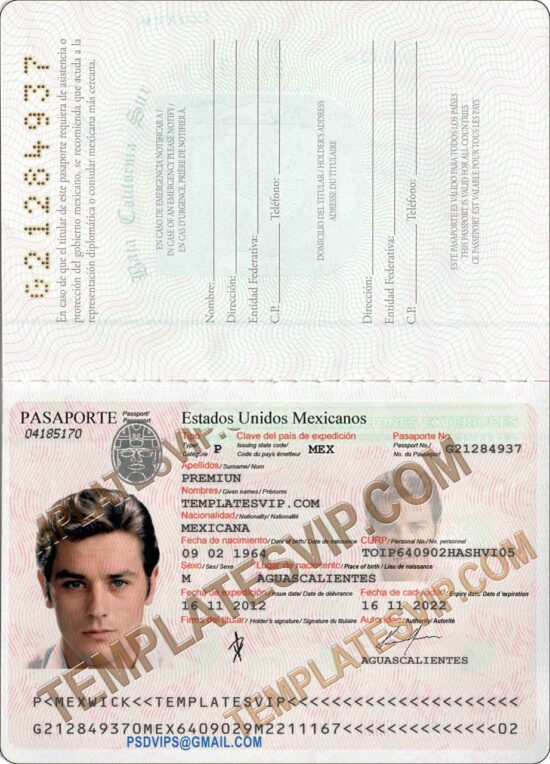 Passport  Mexico 2020 Pasaporte Mexicano  PSD Editable Template Download