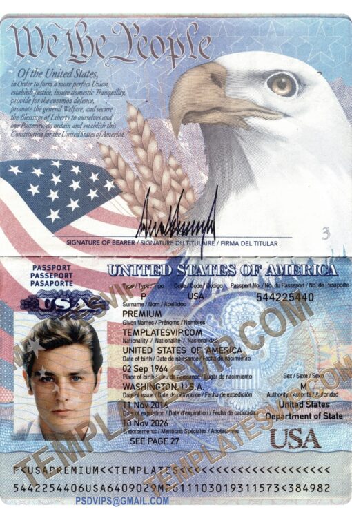 Passport USA PSD Template Download  2020