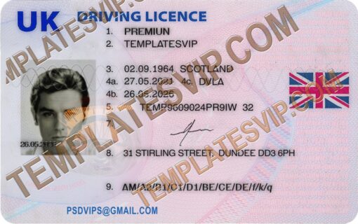 UK Drivers License PSD Template Download 2022