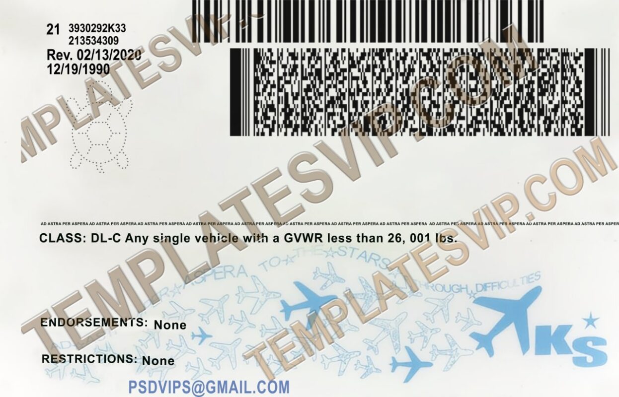 Kansas (KS) Drivers License PSD Template Download 2022 Templates