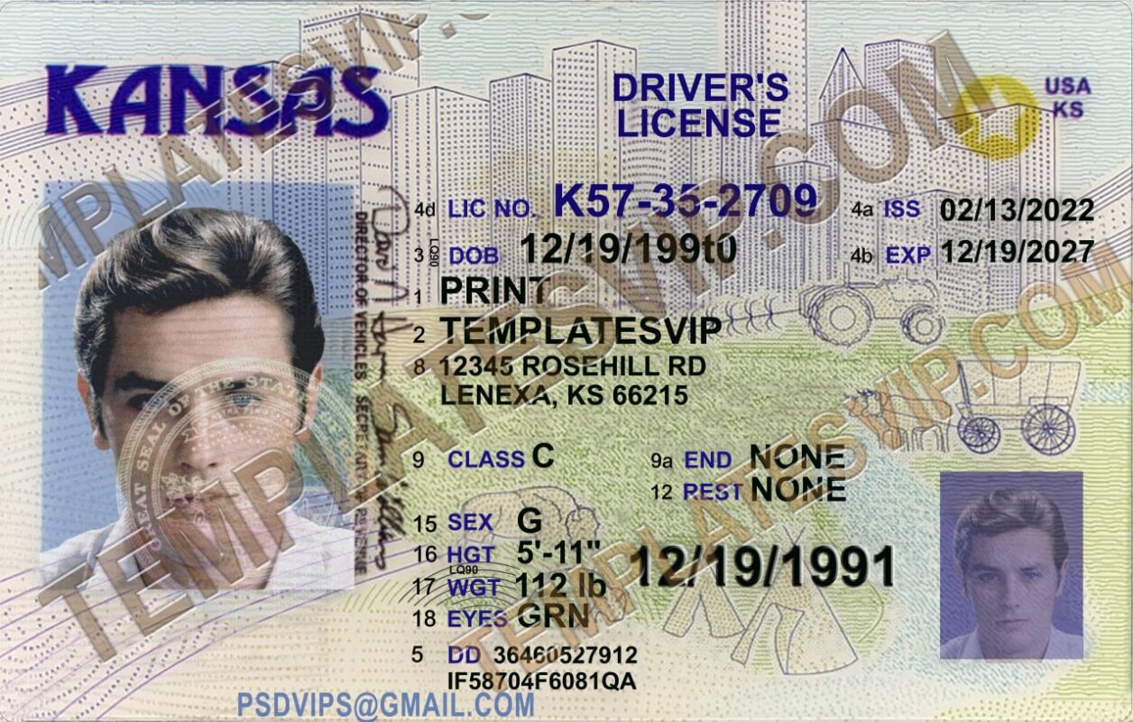 Kansas (KS) Drivers License PSD Template Download 2022 Templates drivers licenses premium
