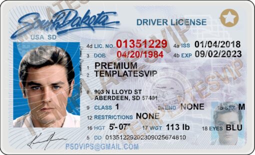 South Dakota (SD) – Drivers License PSD Template Download
