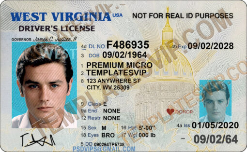 West Virginia (WV) – Drivers License PSD Template Download 2023