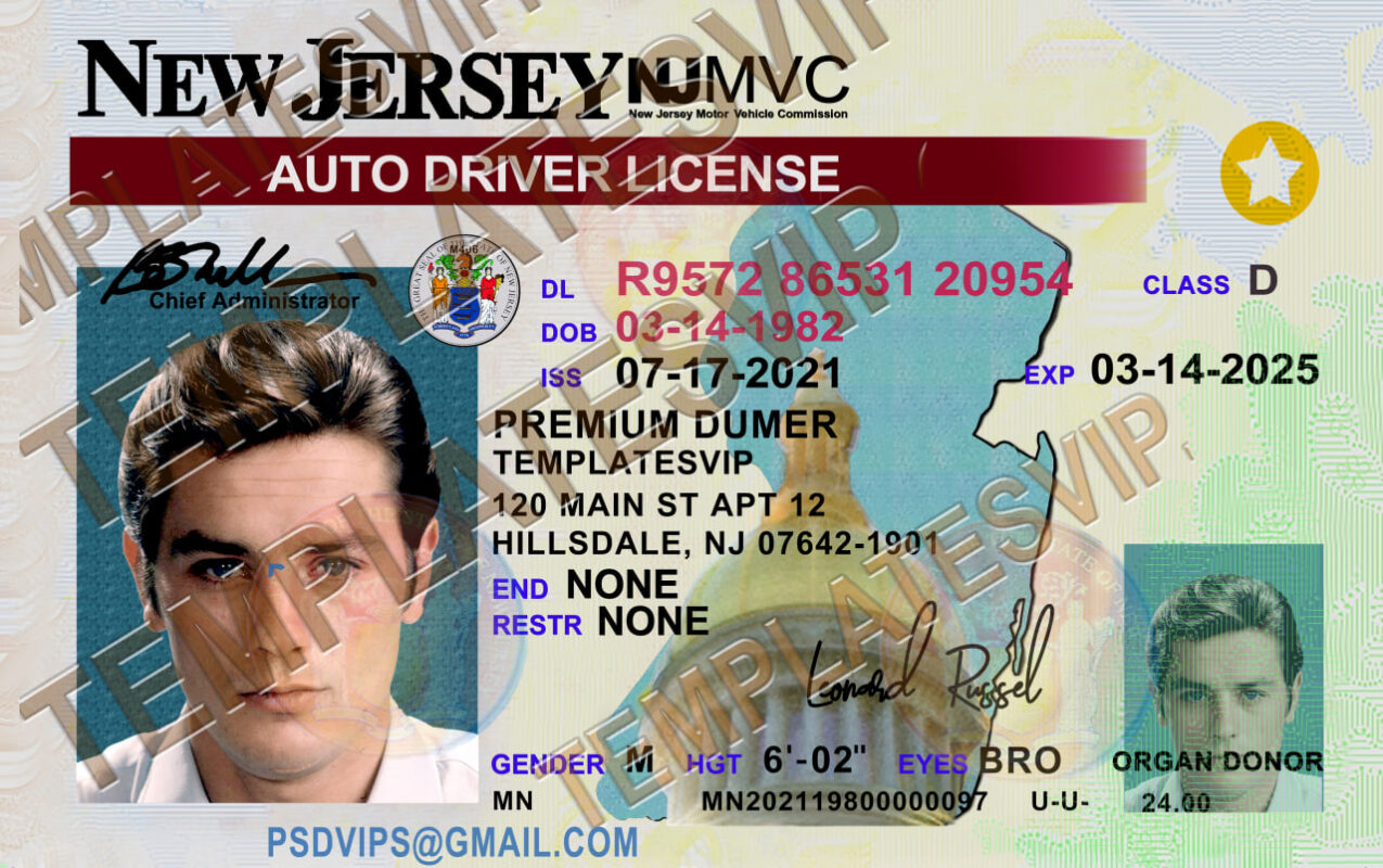 New Jersey (NJ) Drivers License PSD Template Download 2023 V2 Templates drivers licenses premium