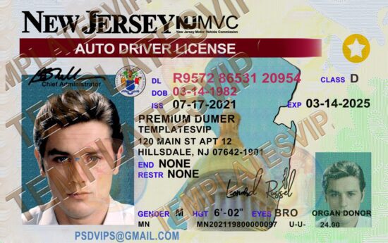 New Jersey (NJ) – Drivers License PSD Template Download 2023 V2