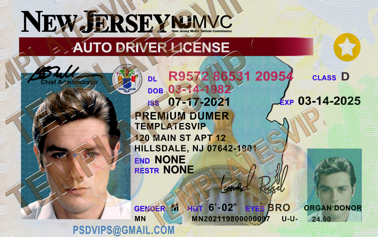 New Jersey (NJ) Drivers License PSD Template Download 2023 V2