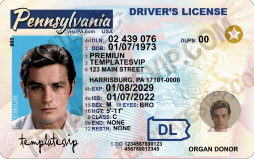 Pennsylvania (PA) – Drivers License PSD Template Download 2023