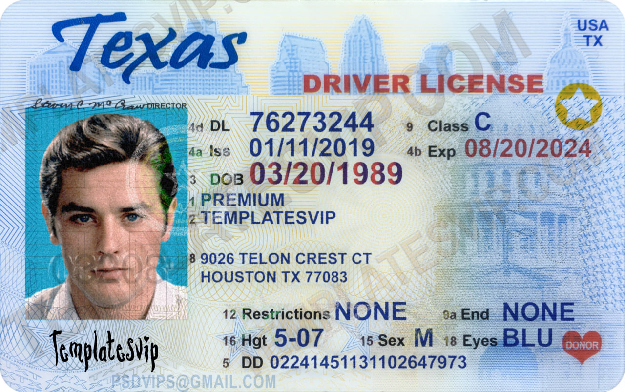 Texas (TX) – Drivers License PSD Template Download – Templates drivers ...