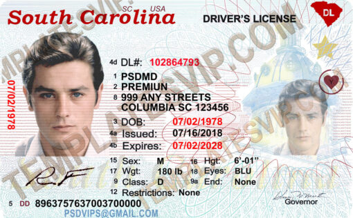 South Carolina  (SC) – Drivers License PSD Template Download 2022