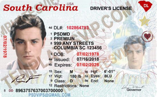 South Carolina  (SC) – Drivers License PSD Template Download 2022