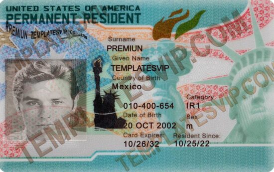 Green Card Permanent Resident USA (US) – PSD Template Download 2023