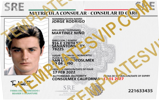 Matricula Consular Mexico  (MX) – PSD Template Download 2022