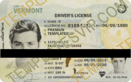 Vermont (VT) – Drivers License PSD Template Download 2023