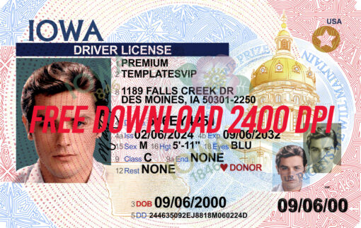Iowa (IA) – Drivers License PSD Template Download 2022 v2 2400dpi
