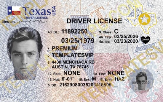 Texas (TX) – Drivers License PSD 2400dpi Template Download V3 UV 2022