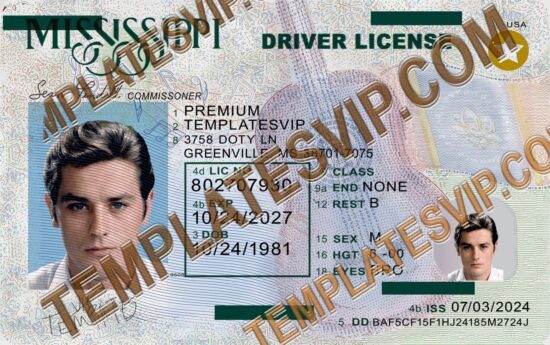 Mississippi (MS) – Drivers License PSD Template Download 2024 UV Layer 2400Dpi