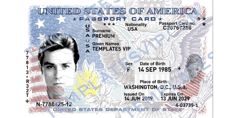 Passport Card Usa V2 PSD Template Download  UV OVI Raised 2400dpi