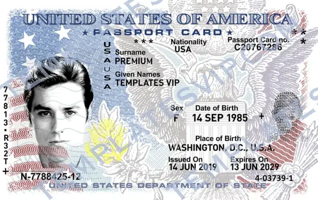Passport Card Usa V2 PSD Template Download  UV OVI Raised 2400dpi