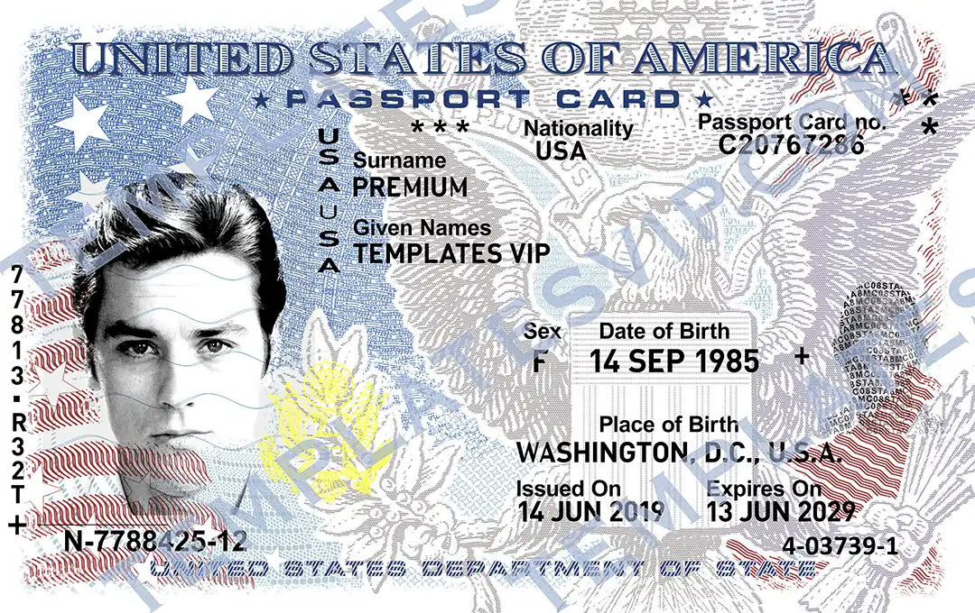 Passport Card Usa V2 PSD Template Download  UV OVI Raised 2400dpi