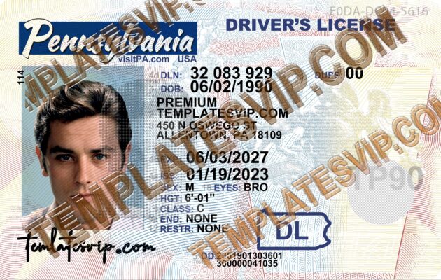Pennsylvania (PA) – Drivers License PSD Template Download 2023 V3 UV Layer 2400dpi