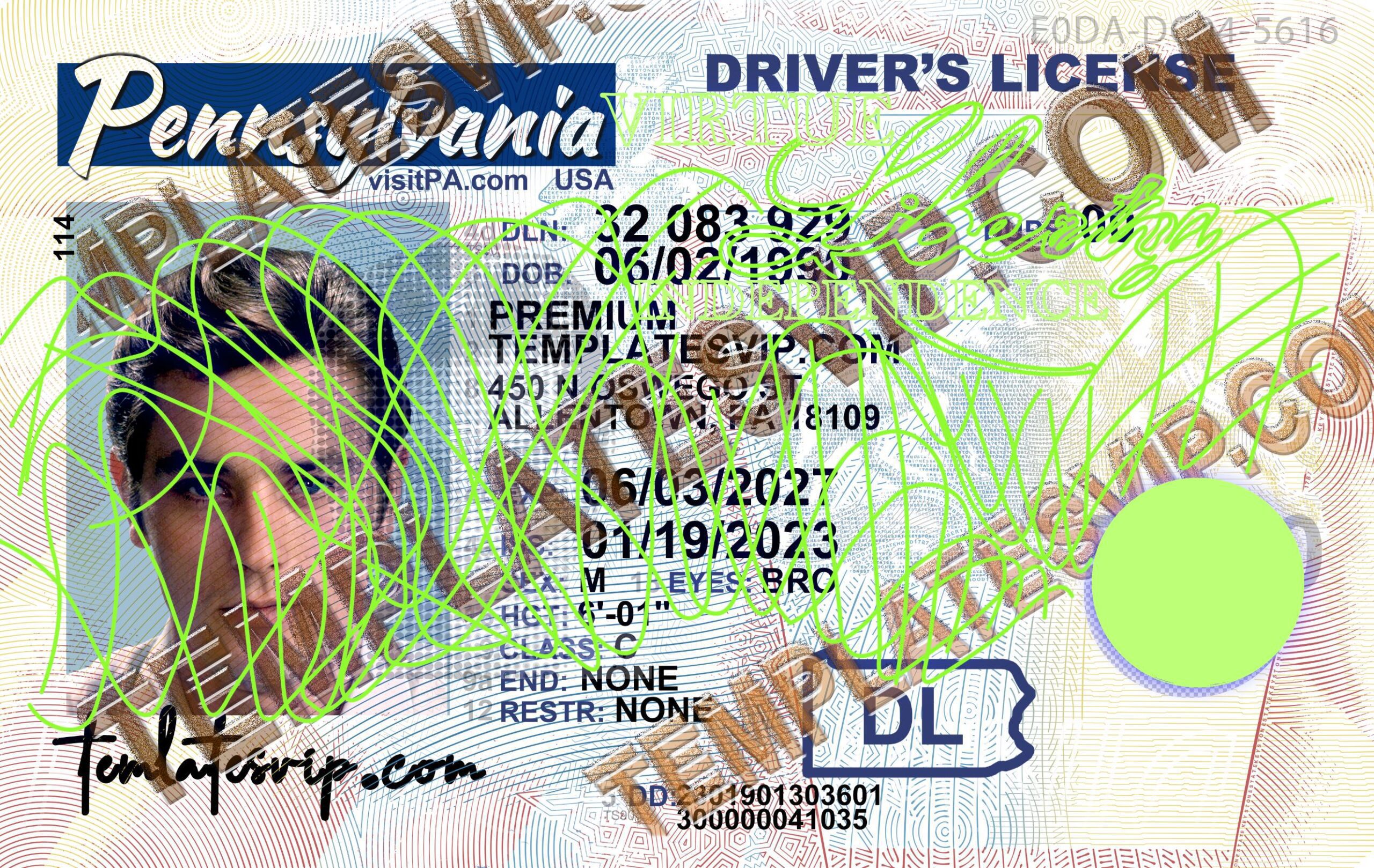 Pennsylvania (PA) – Drivers License PSD Template Download 2023 V3 UV Layer 2400dpi FROM