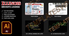 Illinois (IL) – V3 Drivers License Vector  Ai Template Download 2022 UV LAYER 3200DPI
