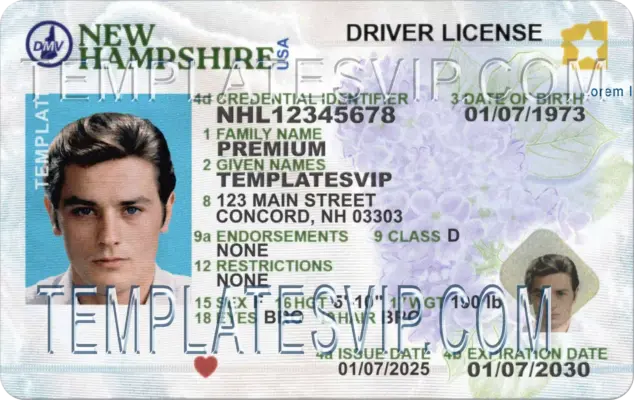 New Hampshire (NH) – Drivers License PSD Template Download 2025 1200Dpi