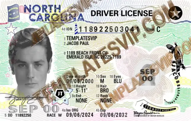 North Carolina (NC)  V2 – Drivers License PSD Template Download 2024 2400DPI