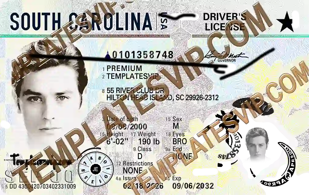 South Carolina (SC) – Drivers License PSD Template Download 2026 UV Releases